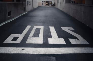 Street after the rain. Stop sign