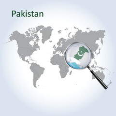 Magnified map Pakistan with the flag of Pakistan enlargement of maps, Vector Art