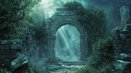 An ancient stone ark that is a fantastic portal - obrazy, fototapety, plakaty