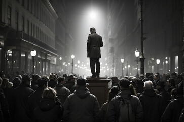 Fototapeta premium Halo of Conviction: A Lone Voice Amidst the Urban Choir