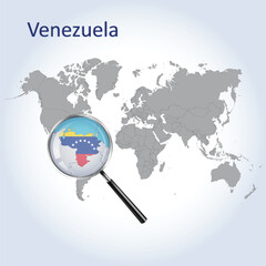 Magnified map Venezuela with the flag of Venezuela enlargement of maps, Vector Art