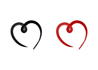 Hand-drawn heart line in black and red with watercolors. Valentine's day, love concept. Heart icon, logo. 
