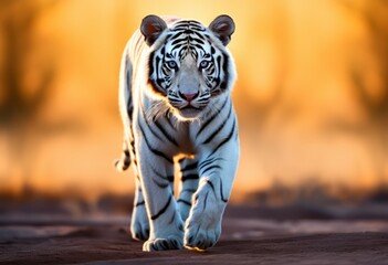 Close up of a majestic White tiger (Panthera tigris). beautiful realistic portrait of a white tiger in Wildlife scene. Generative ai - obrazy, fototapety, plakaty