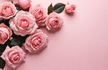 pink rose isolated on white. Top view of pink rose flower isolated background. bouquet of roses. empty space Wedding invitation cards. Valentine's day or mother day holiday concept.