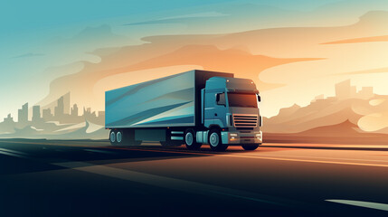 Obraz premium A European-type truck transports cargo. Banner for advertising cargo transportation.