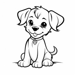 coloring pages - for kids, very simple line, all white, a dog, cartoon