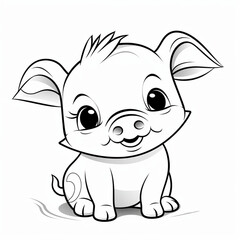 coloring pages - for kids, very simple line, all white, a pig, cartoon