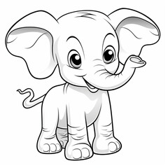 coloring pages - for kids, very simple line, all white, an elephant, cartoon