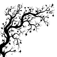 Fototapeta premium tree, nature, vector, illustration, silhouette, branch, leaf, design, plant, floral, black, flower, art, drawing, decoration, pattern, spring, bird, element, season, frame, forest, leaves, old, trunk,