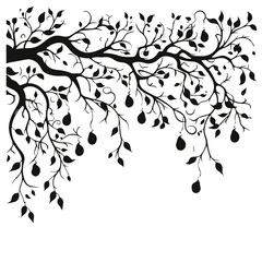 tree, nature, vector, illustration, silhouette, branch, leaf, design, plant, floral, black, flower, art, drawing, decoration, pattern, spring, bird, element, season, frame, forest, leaves, old, trunk,
