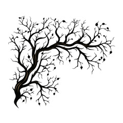 tree, nature, vector, illustration, silhouette, branch, leaf, design, plant, floral, black, flower, art, drawing, decoration, pattern, spring, bird, element, season, frame, forest, leaves, old, trunk,