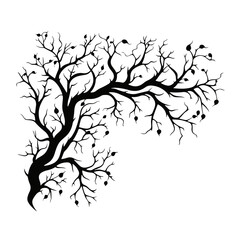 tree, nature, vector, illustration, silhouette, branch, leaf, design, plant, floral, black, flower, art, drawing, decoration, pattern, spring, bird, element, season, frame, forest, leaves, old, trunk,