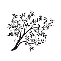 Obraz premium tree, nature, vector, illustration, silhouette, branch, leaf, design, plant, floral, black, flower, art, drawing, decoration, pattern, spring, bird, element, season, frame, forest, leaves, old, trunk,