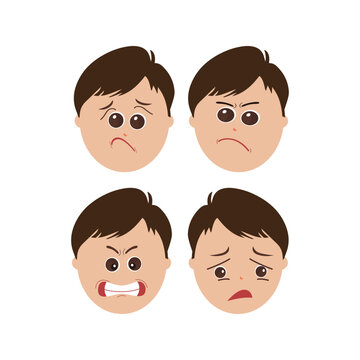 Little girl face expression, set of cartoon vector illustrations isolated on white background. Kid emotion face icons, facial expressions.