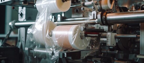 Close up view of roll plastic bag production machine