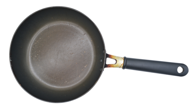 old pan, top view.  kitchen utensils on transparent background. element for design