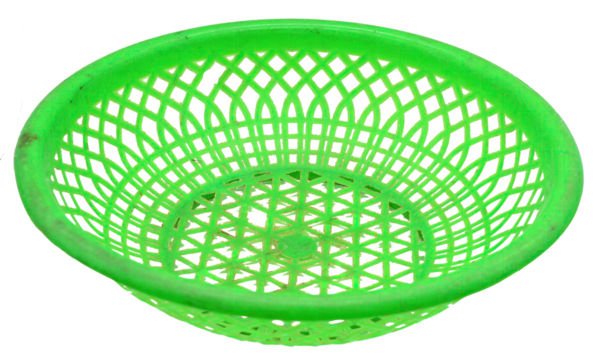 old green plastic basket on transparent background. element for design
