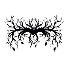 tree, nature, vector, illustration, silhouette, branch, leaf, design, plant, floral, black, flower, art, drawing, decoration, pattern, spring, bird, element, season, frame, forest, leaves, old, trunk,