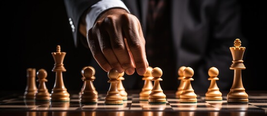 hands move chess figures in a successful game of competition. strategy concept