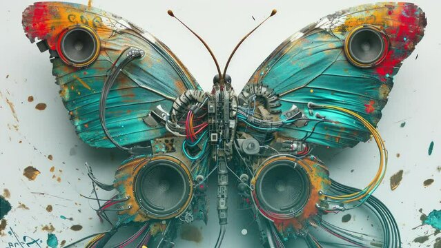 strange robotic butterflies with speakers and wires made with generative AI