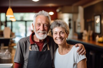 Fototapeta na wymiar Portrait of a senior couple in their restaurant
