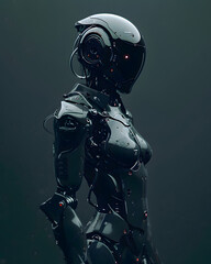 A mysterious dark female cyborg - Dystopian design