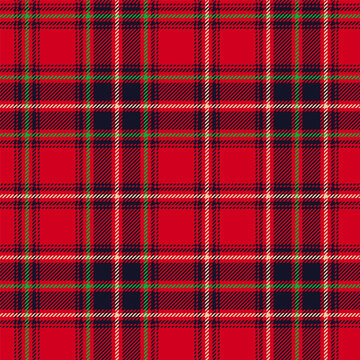 Scottish plaid seamless pattern with strawberry red and green