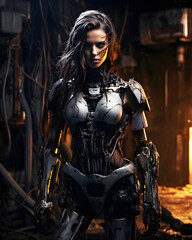 Fototapeta na wymiar A mysterious dark female cyborg - Dystopian design