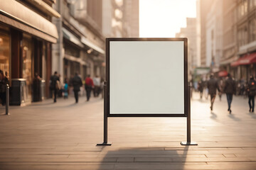 Display blank, clean screen or signboard mockup for offers or advertisements in public areas with people walking. - obrazy, fototapety, plakaty