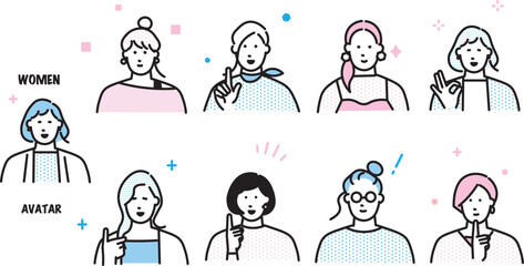 ビジネスパーソンー春イメージー女性アバターセットーオシャレアイコンセットシンプルベクター素材