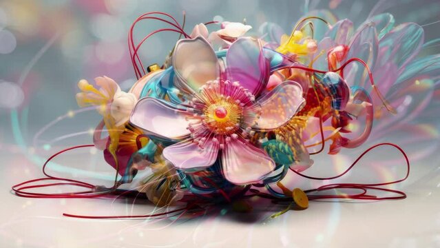 strange and alien flowers with wires and cables coming out 