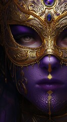 Purple and Gold Mask Design in the Style of an Extravagant Masquerade