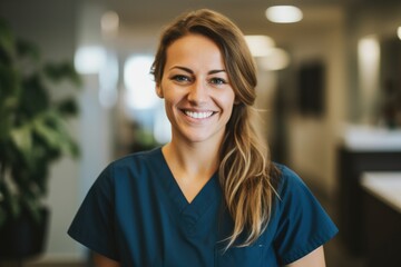 Portrait of a young nurse in scrubs at hospital