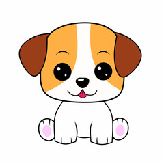 Happy puppy on kawaii style isolated on white
