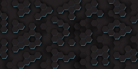 Hexagonal abstract metal background with light. Hexagonal gaming vector abstract tech background.	