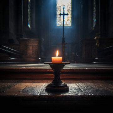 В церкви горит свеча.  Церковь, Подсвечник, Религия, темно, Воск.
