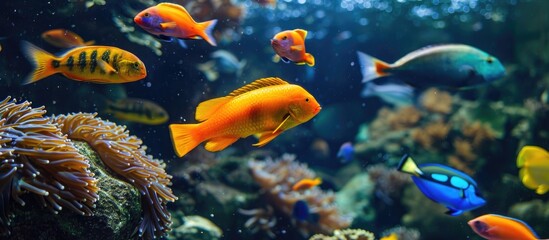 Fototapeta na wymiar Vibrant fish in a tank, showcasing underwater nature and wildlife.