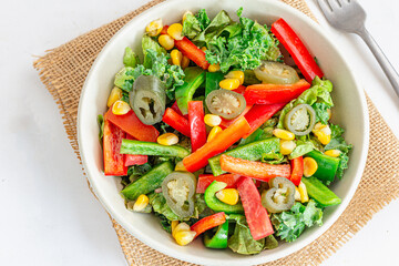Fresh Vegetable Salad in a Bowl Top Down Photo