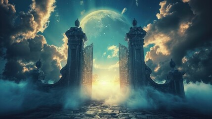 Gate of beautiful heaven after death - obrazy, fototapety, plakaty