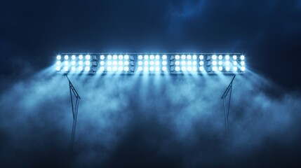 Stadium lights glowing with smoke in the dark stadium