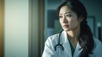 A close-up portrait of an Asian nurse