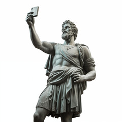 Fototapeta na wymiar Greco-Roman greek statue taking a selfie with phone vanity narcissistic and contemporary concept generative ai