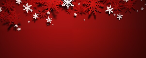 Christmas background with white paper snowflakes on a dark red background. Postcard for the holiday with space for copy.