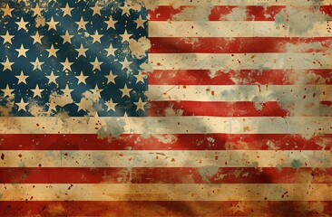 Fototapeta na wymiar American flag with grunge texture, old scratched USA flag closeup vintage illustration background Generative AI