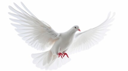 a beautiful white dove flying on white background