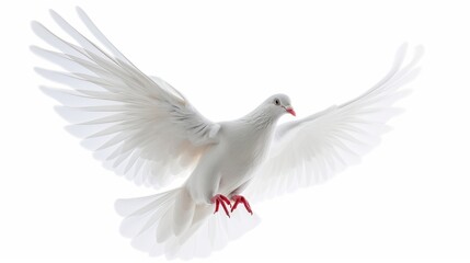 Fototapeta premium a beautiful white dove flying on white background