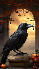 Obraz premium A black crow sit on the tree, reallistic picture