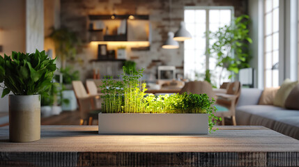 Home Herbal Garden with Artificial Lighting in living room