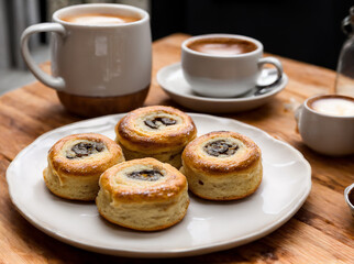 Traditional Swedish cardamom sweet buns, a coffee break with pastries