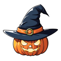 A Pumpkin and Witch Hat Illustration with Transparent Background